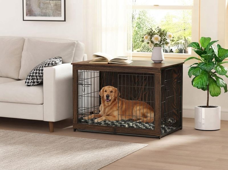 Megidok Wooden Dog Crate End Table, Rustic Style