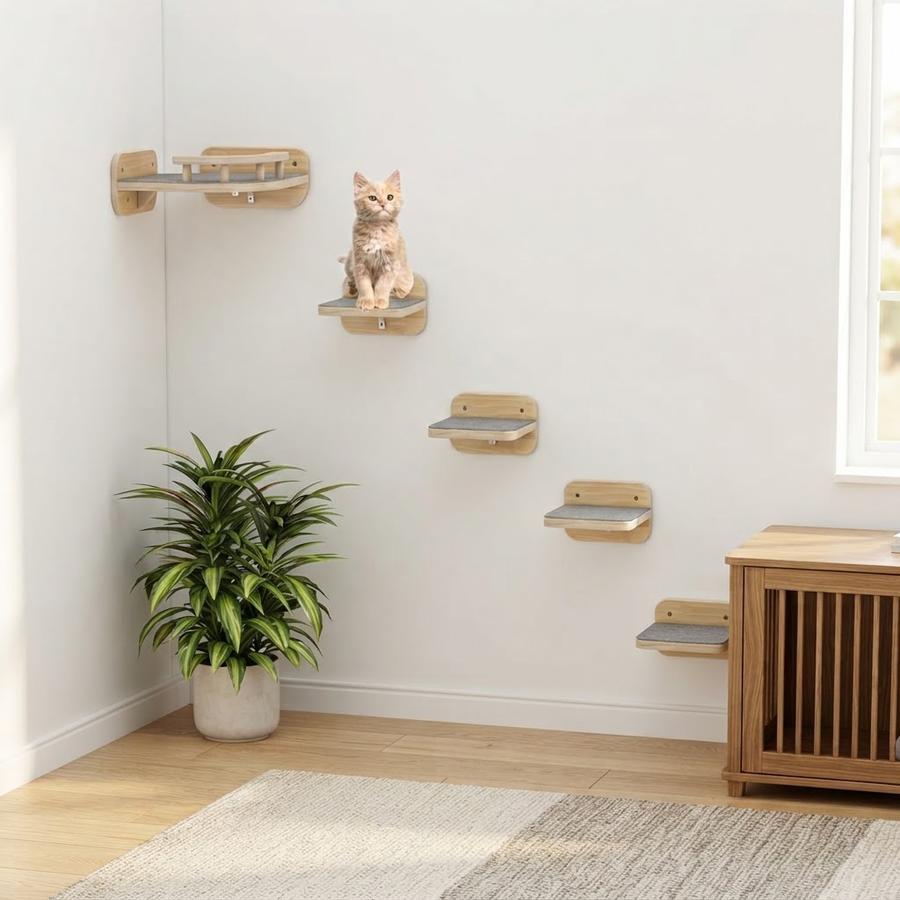 Megidok Cat Wall Corner Climbing Shelf with Wide Steps