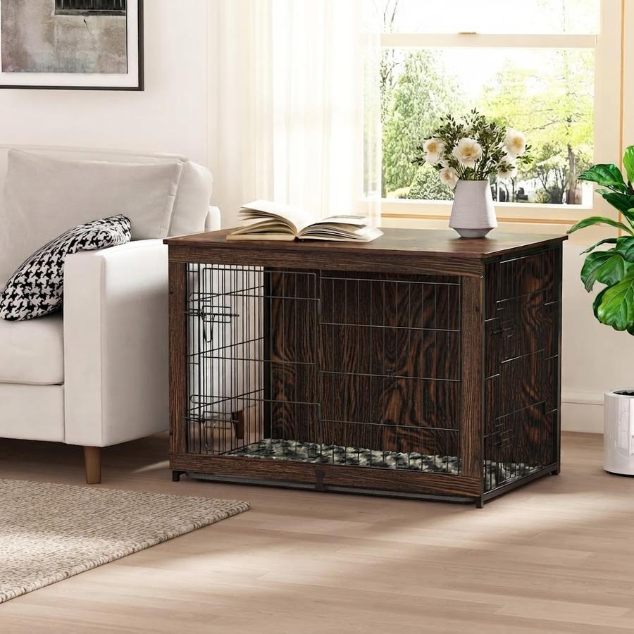 Megidok Wooden Dog Crate End Table, Rustic Style