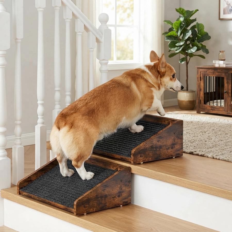 Megidok Low-Angled Wooden Dog Ramp, 2-Pack
